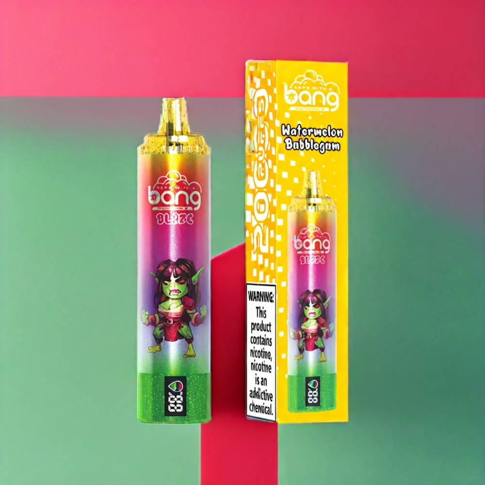 Bang Blaze Tornado 20000 Puff vape monouso Italia Ingrosso con Ricarica Type-C, Flusso d'Aria Personalizzabile e Nicotina 0%,2%,3%,5% - Gusto Anguria Bubblegum