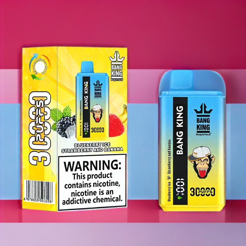 Bang King 30000 Puff Italia Ingrosso vape monouso Mirtillo Ghiaccio, Fragola e Banana con 36ml E-Liquid, 550mAh Batteria, 1.2 Mesh Dual Coil, Tipo-C Ricarica