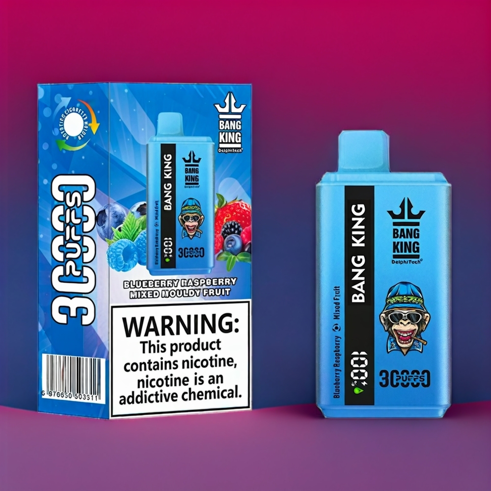 Bang King 30000 Puff vape monouso Italia Ingrosso Misto di Mirtillo e Lampone Frutta Ammuffita con 36ml di E-Liquid, Batteria 550mAh, Doppia Bobina Mesh 1.2 e Porta di Ricarica Type-C
