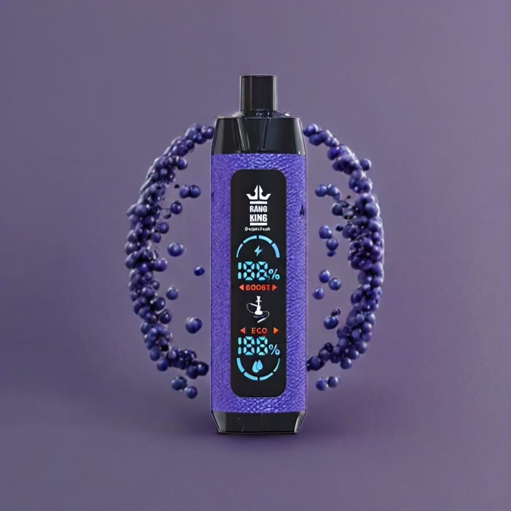 Bang King Shisha Italia Ingrosso 25000 Puff vape monouso Mirtillo Uva con 30ml Capacità E-Liquido, 650 mAh Batteria, 0.6 Ohm Bobina a maglie, Porta di Ricarica Type-C e Nicotina 0%-5%