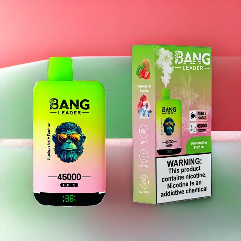 Bang Leader 45000 Puff Italia Ingrosso vape monouso Fragola Kiwi Pesca Ghiaccio con Schermo Intelligente, Porta USB Type-C e Design Doppio Gusto 2-in-1, 0%-5% Nicotina