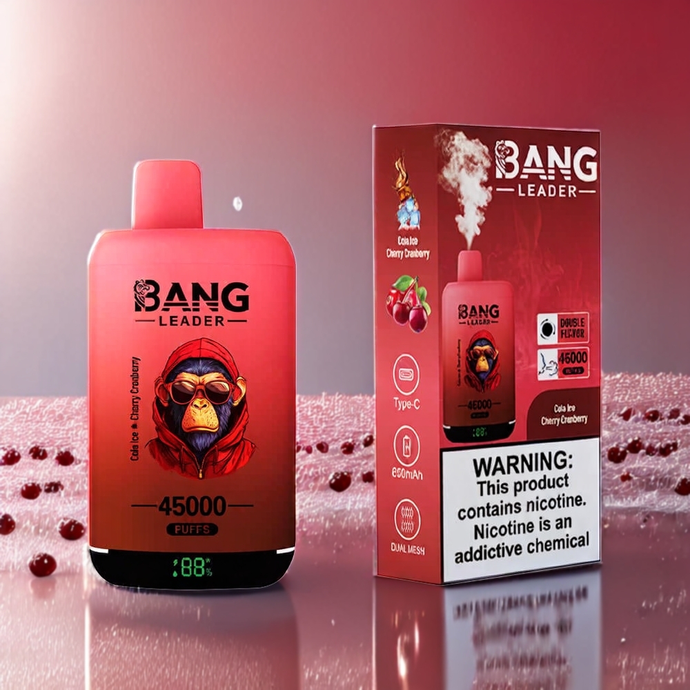 Bang Leader 45000 Puff vape monouso Cola Ghiaccio Ciliegia Mirtillo Rosso con Schermo Intelligente e Porta USB Type-C per Italia Ingrosso