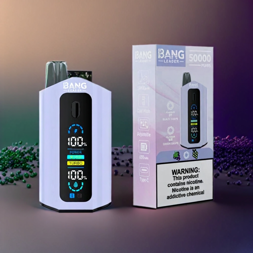 Bang Leader 50000 Puffs Italia Ingrosso vape monouso Uva Nera Uva Verde con 13400mAh, 36ml E-liquid, 2-in-1 Gusti e Ricarica Type-C