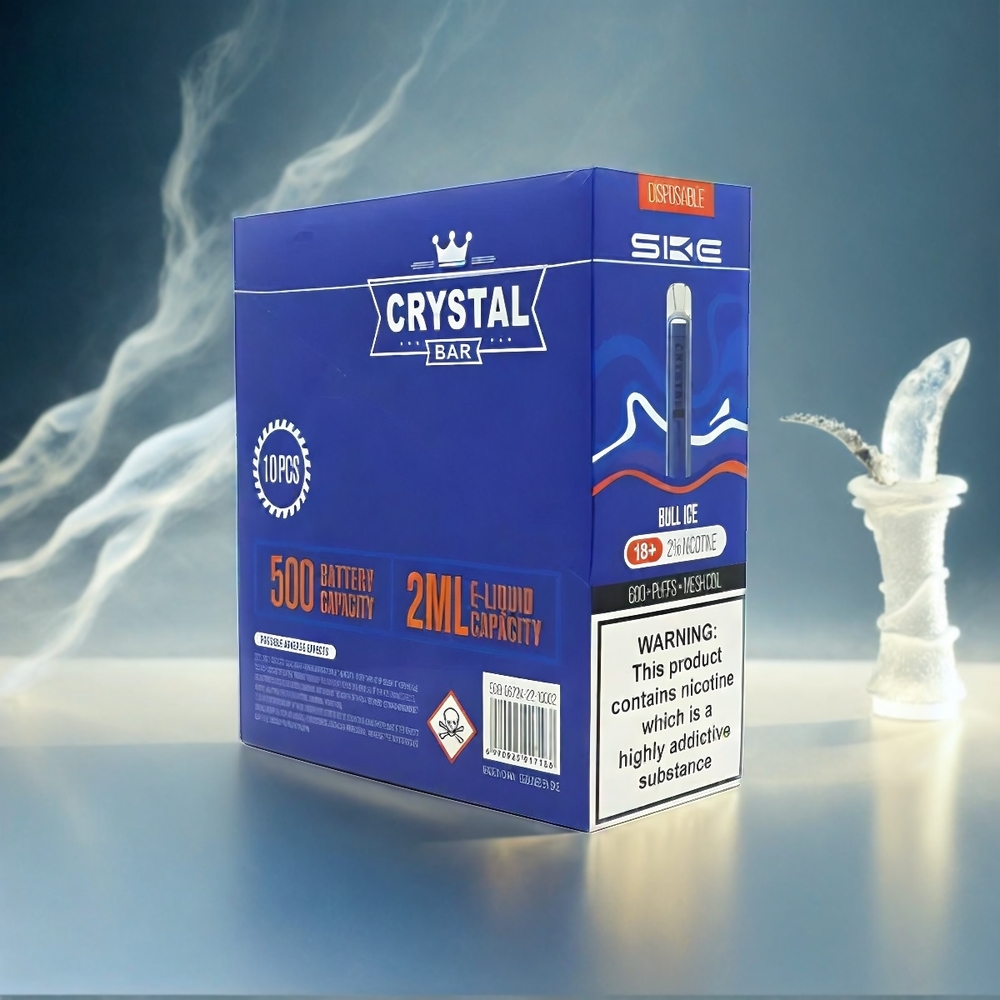 SKE Crystal BAR 600 Italia Ingrosso – 0% Nicotina, 500mAh Batteria, 600 Tiri, Acciaio Inossidabile + PCTG, 2.0ml Liquido, Mesh Coil – Bull Ice