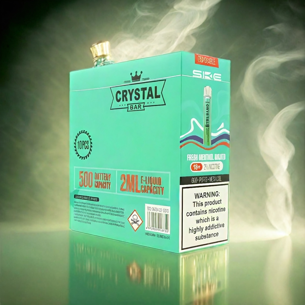 SKE Crystal BAR 600 Italia Ingrosso - 600 Puffs, 0%-2% Nicotina, Fresca Menta Mojito, Batteria 500mAh, Acciaio Inossidabile+PCTG