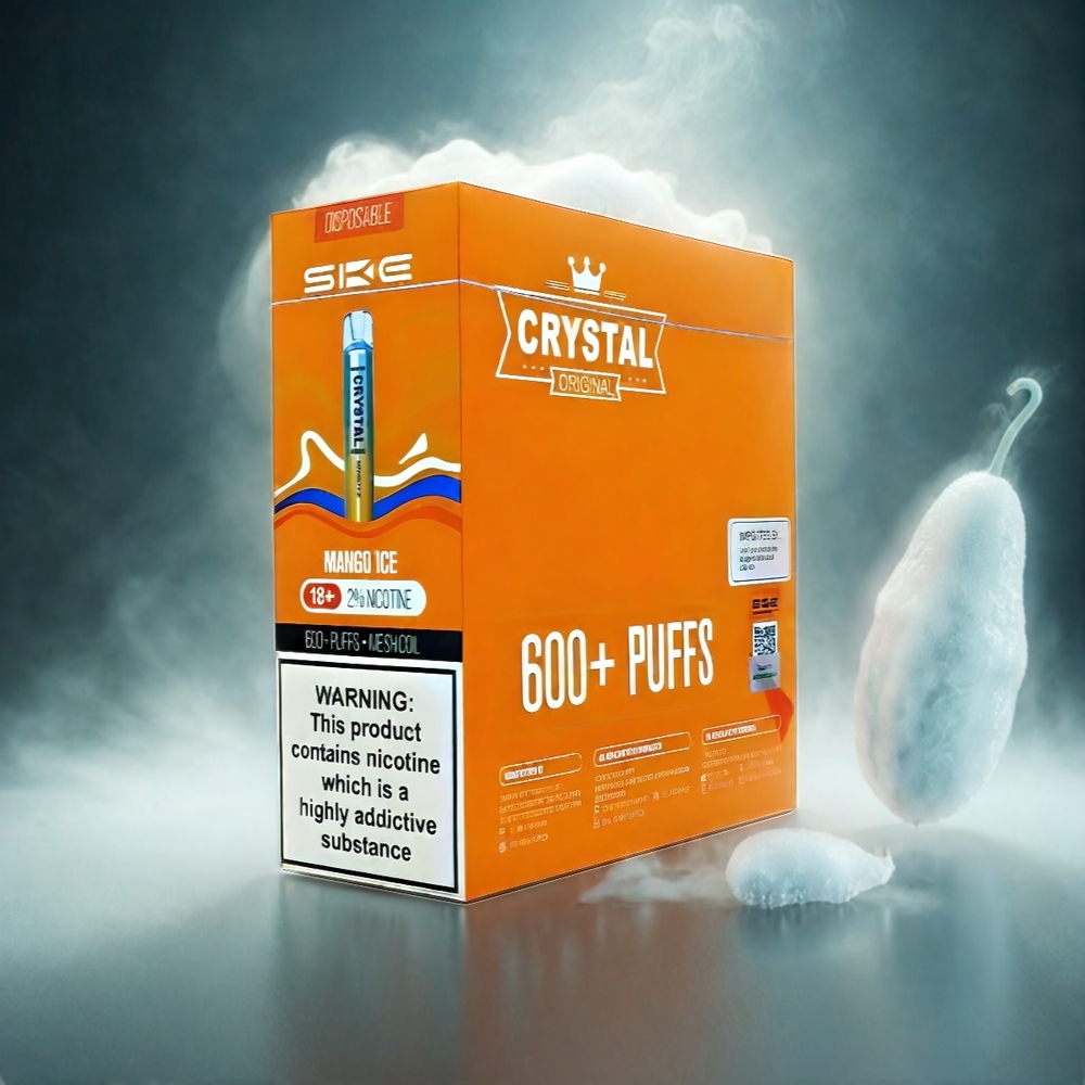 SKE Crystal BAR 600 Italia Ingrosso – Mango Ghiaccio – 0% Nicotina, 500mAh, 600 Puffs, Acciaio Inox + PCTG