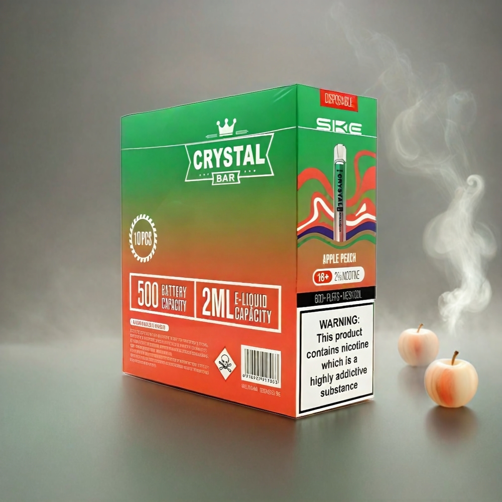 SKE Crystal BAR 600 Italia Ingrosso - Mela Pesca Senza Nicotina - 500mAh Batteria, 600 Puffs, 2.0ml E-liquid, Acciaio Inossidabile+ PCTG