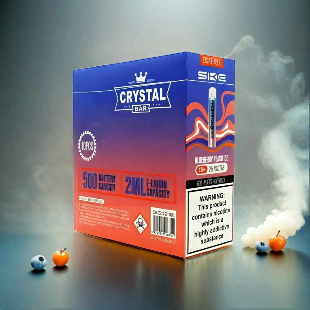 SKE Crystal BAR 600 Italia Ingrosso – Mirtillo Pesca Ghiaccio – 0% Nicotina, 500mAh, 600 Puffs, Acciaio Inox+PCTG