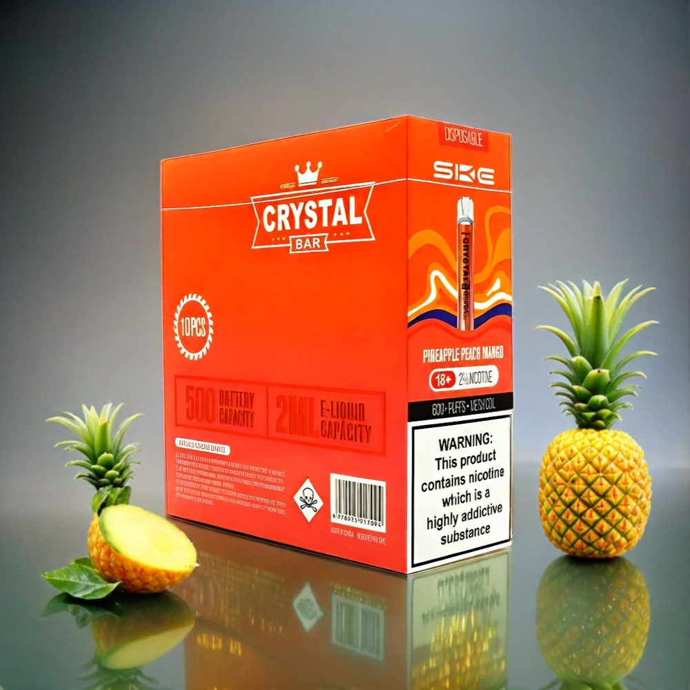 SKE Crystal BAR 600 Italia Ingrosso – Vape Ananas Pesca Mango – 0%/2% Nicotina, 500mAh, 600 Puffs, 2.0ml, Acciaio Inossidabile+PCTG