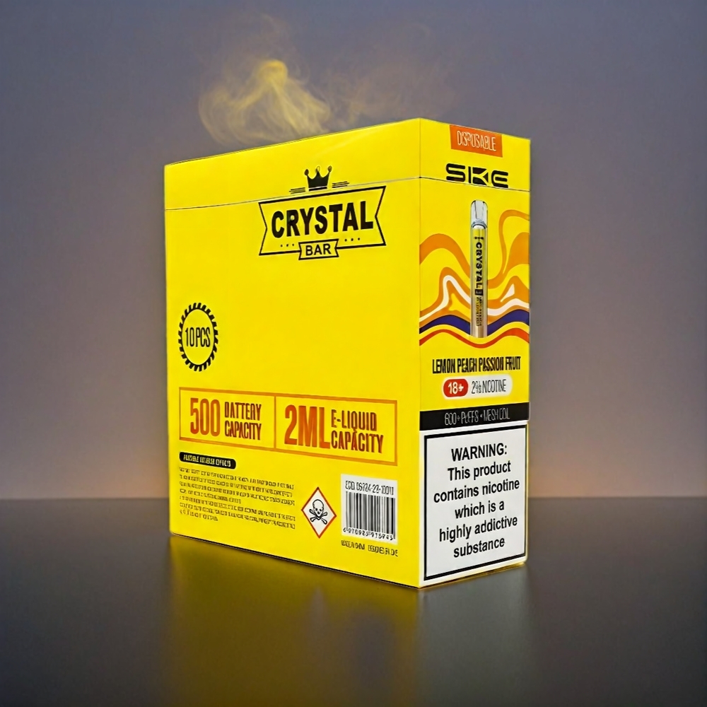 SKE Crystal BAR 600 Italia Ingrosso Vape Limone Pesca Frutto della Passione - 500mAh, 2.0ml, 600 Puffs, Acciaio Inossidabile+PCTG