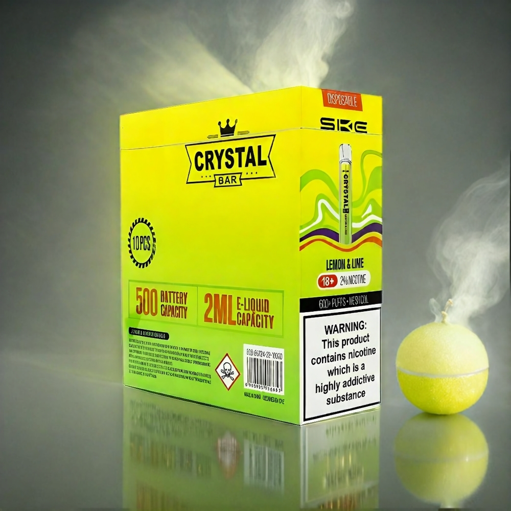 SKE Crystal BAR 600 Italia Ingrosso Vape Limone e Lime 0% Nicotina, 500mAh Batteria, 600 Puffs, 2.0ml E-liquid, Mesh Coil