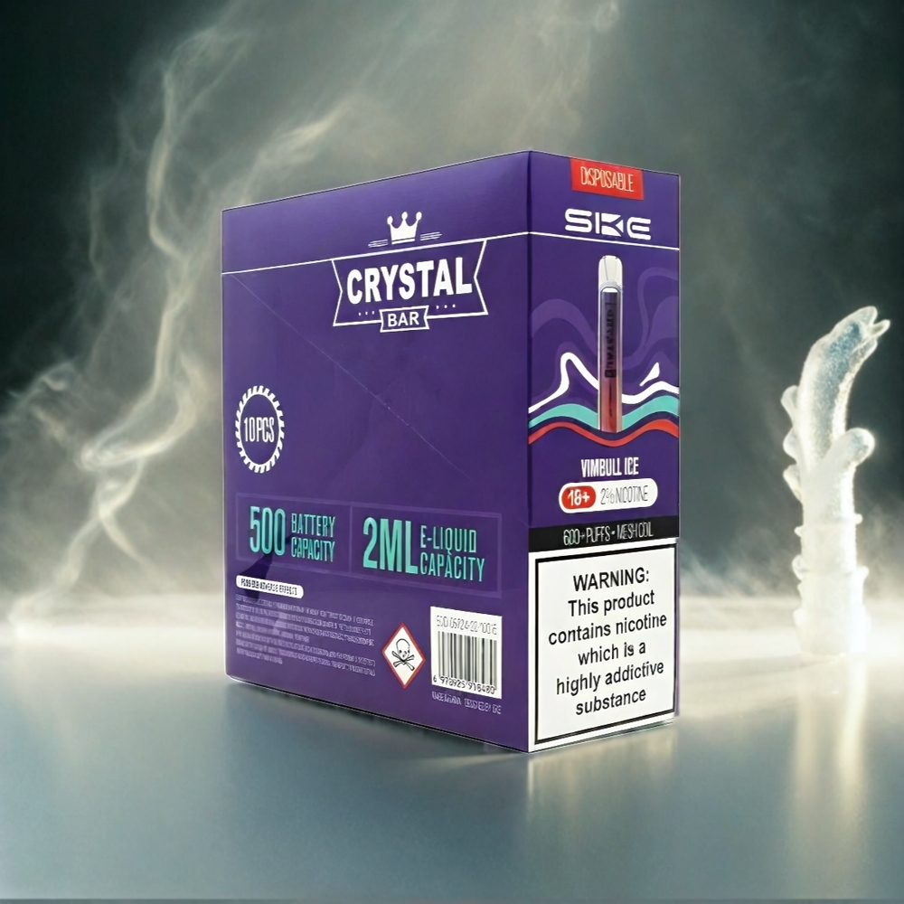 SKE Crystal BAR 600 Italia Ingrosso Vimbull Ghiaccio – 0% Nicotina, 500mAh Batteria, 600 Tiri, 2.0ml Serbatoio, Mesh Coil 1.29 Ohm