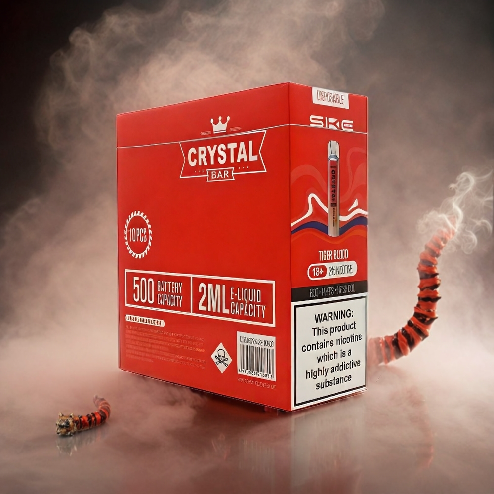 SKE Crystal BAR 600 Vape Tiger Blood Italia Ingrosso – 500mAh, 2.0ml, 600 Puffs, Acciaio Inossidabile+PCTG, 0%/2% Nicotina