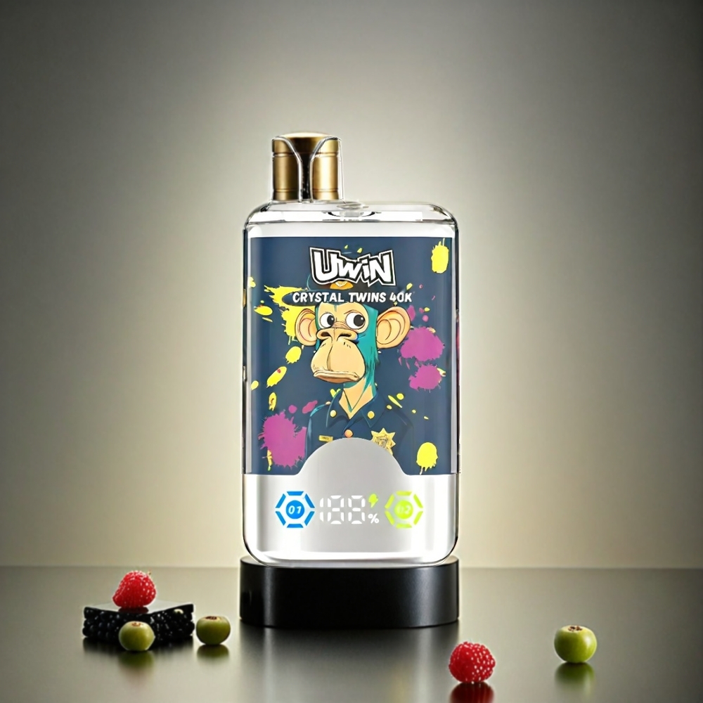 UWIN Crystal Twins 40000 Puffs Italia Ingrosso - Dispositivo Ricaricabile con 32ml e 2 Gusti: Kiwi Frutto della Passione Guava Mirtillo Lampone, 850mAh Batteria, Tipo-C, 0.6 Ohm Mesh Coil