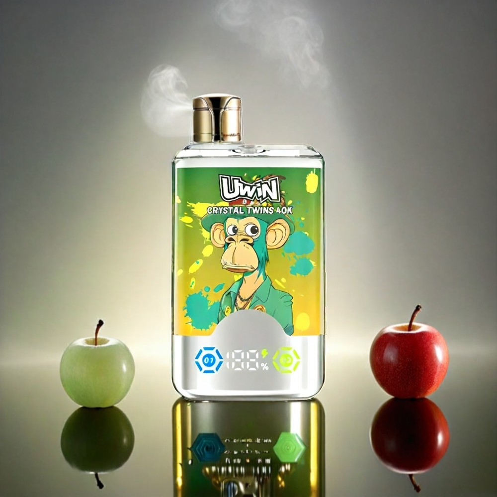 UWIN Crystal Twins 40000 Puffs Italia Ingrosso - Doppio Gusto Kiwi Frutto della Passione Guava e Due Mele, Batteria Ricaricabile 850mAh, Tipo-C, 32ml E-Liquid, 0.6 Ohm Mesh Coil
