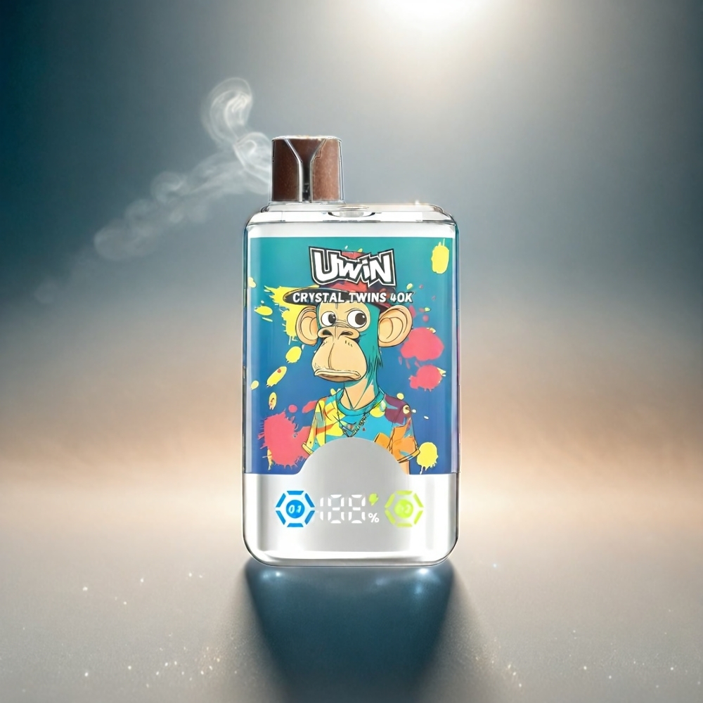 UWIN Crystal Twins 40000 Puffs Italia Ingrosso - Mirtillo Ghiacciato e Pesca Estiva con Ghiaccio - Mesh Coil 0.6Ohm, 850mAh Ricaricabile, Tipo-C, 32ml E-liquid, Nicotina 0%-5%