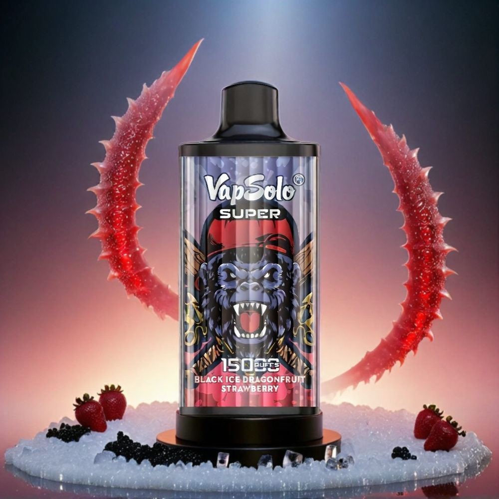 Vapsolo Super 15000 Puffs Italia Ingrosso - Black Ice (Ghiaccio Nero) Dragonfruit (Frutto del Drago) & Strawberry (Fragola) - 40ml E-Liquid, 850mAh Batteria, Type-C