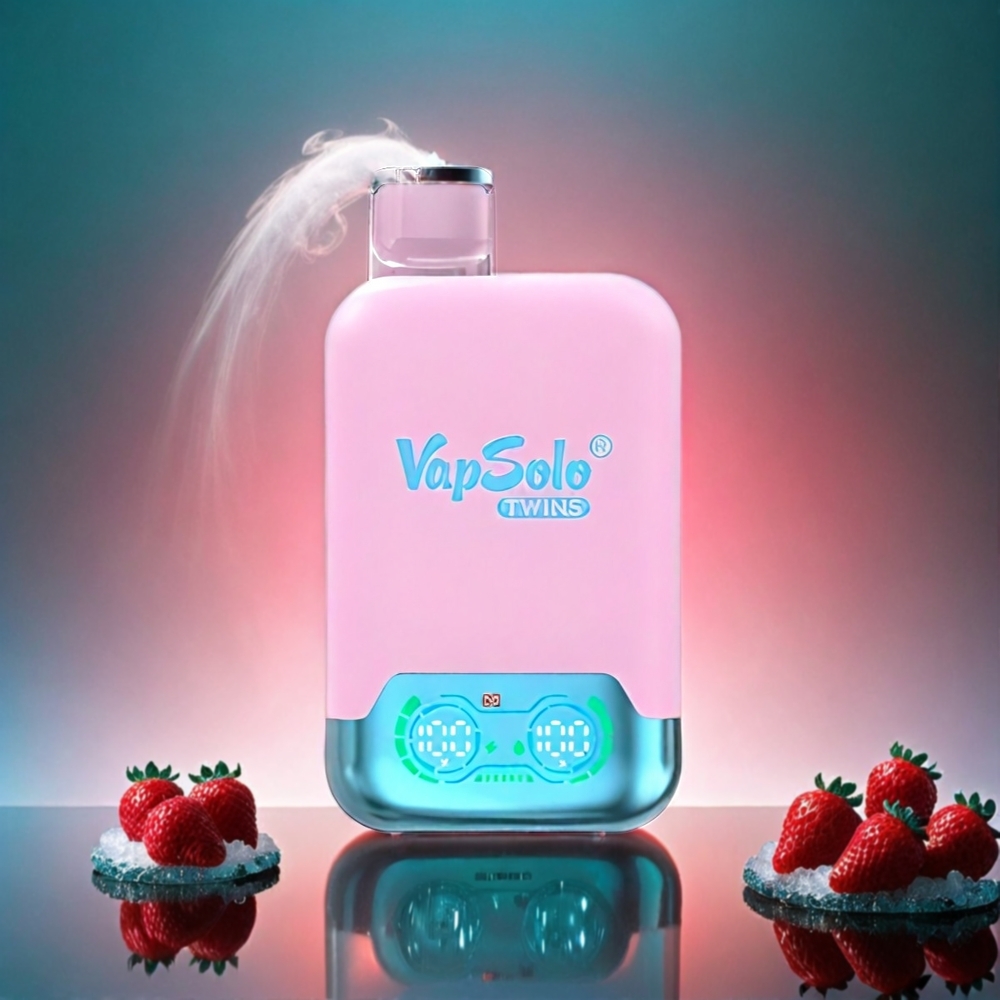 Italia Ingrosso Vapsolo Twins 20000 Puffs - Nero Ghiaccio (Black Ice) Frutto del Drago, Fragola & Lampone, Anguria - 40ml E-Liquido, 20mg/50mg Nicotina, 2 Serbatoi, Ricarica Type-C
