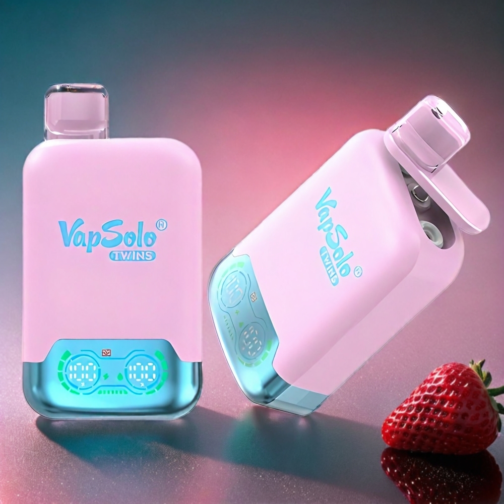 Italia Ingrosso Vapsolo Twins 20000 Puffs - Nero Ghiaccio (Black Ice) Frutto del Drago, Fragola & Lampone, Anguria - 40ml E-Liquido, 20mg/50mg Nicotina, 2 Serbatoi, Ricarica Type-C