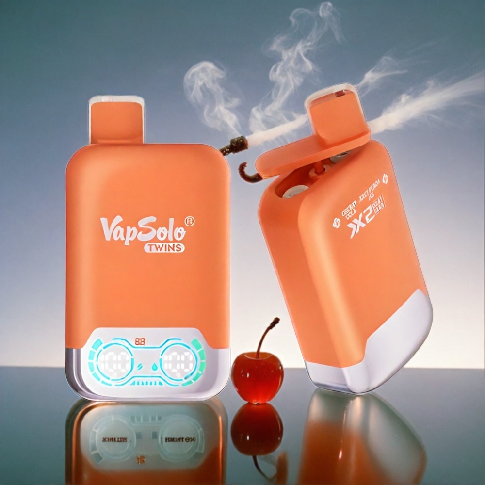 Vapsolo Twins 20000 Puffs Italia Ingrosso - Ciliegia Cola & Pesca Succosa Ghiacciata - 40ml E-Liquid, 20mg/ml o 50mg/ml, Doppio Serbatoio, Ricarica Type-C