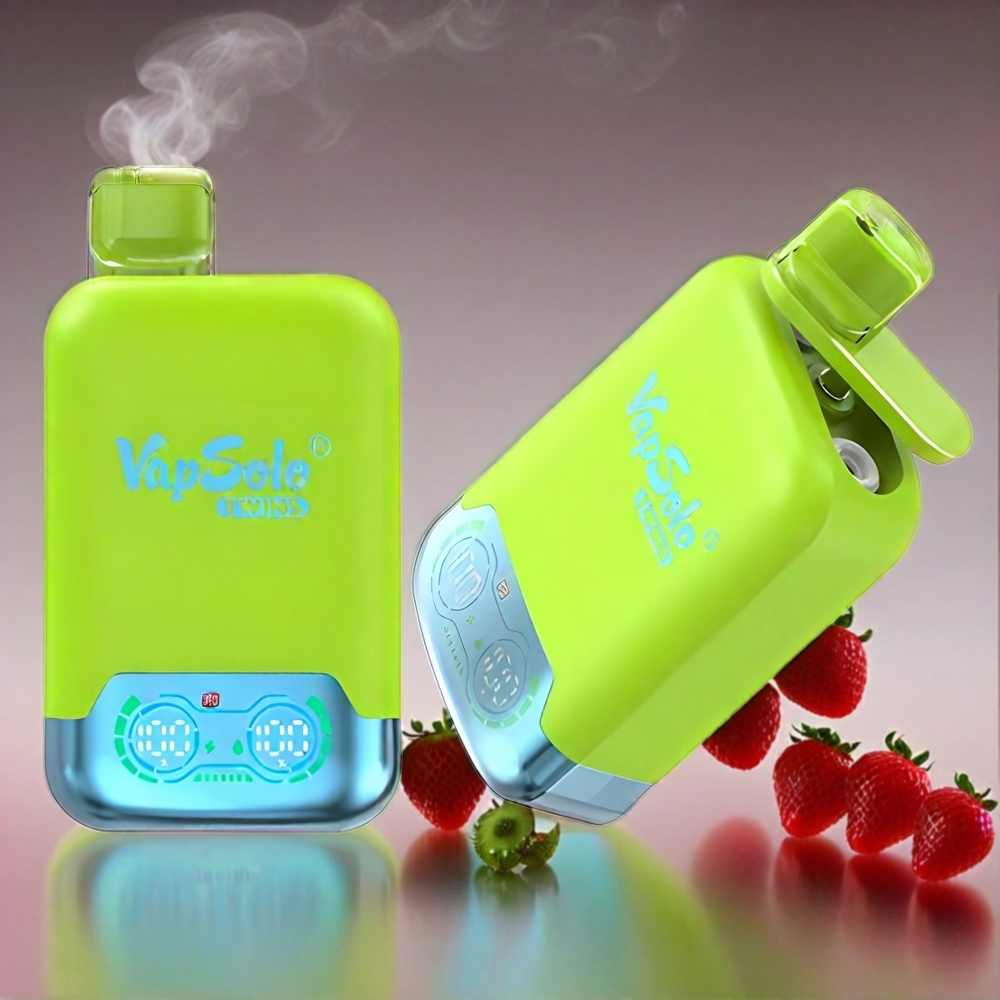 Vapsolo Twins 20000 Puffs Italia Ingrosso – Fragola Kiwi & Fragola Lampone Ciliegia Ice – 40ml E-Liquid, 2 Serbatoi, Ricarica Type-C, 20mg/ml o 50mg/ml Nicotina