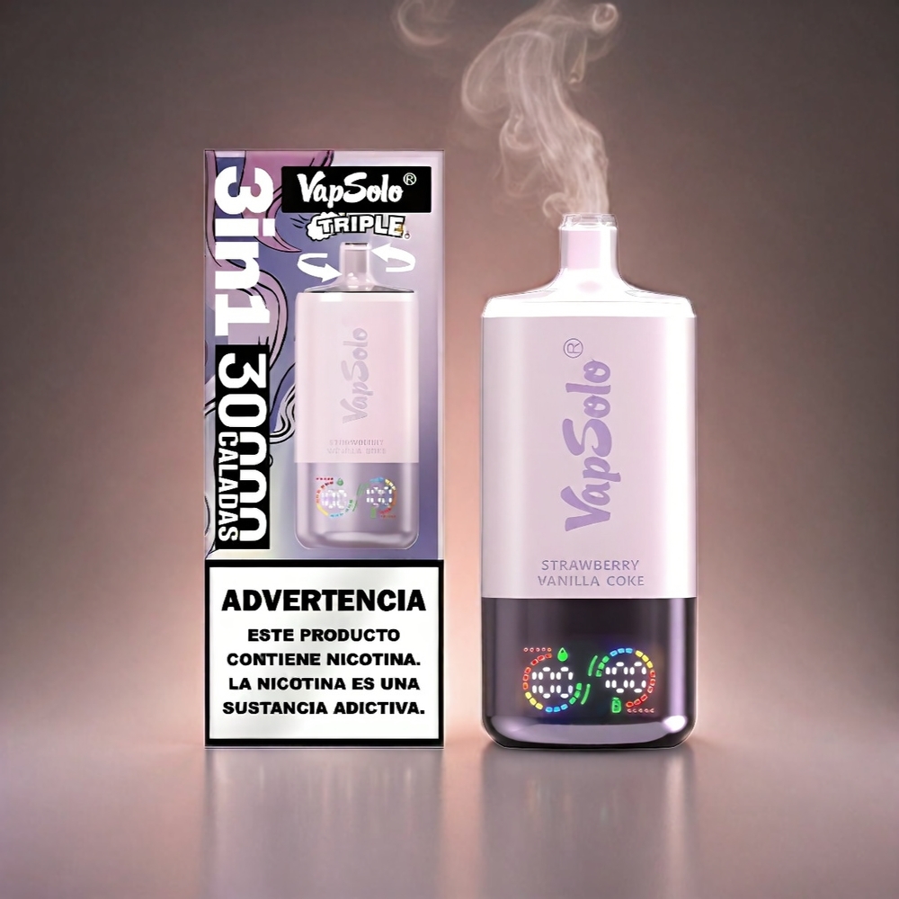 VapSolo Tripe 30000 Puffs Italia Ingrosso E-Liquido 40ml Fragola Vaniglia Coca Nicotina 20mg/ml 50mg/ml Tipo-C 3 Serbatoi