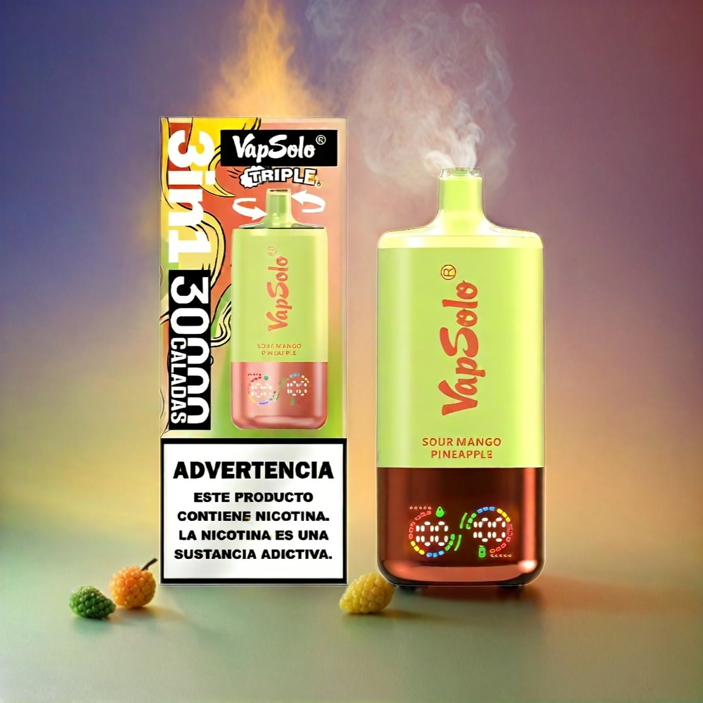 VapSolo Tripe 30000 Puffs Italia Ingrosso E-Liquido 40ml Mango Ananas Aspro Nicotina 20/50 mg/ml Tipo-C 3 Serbatoi