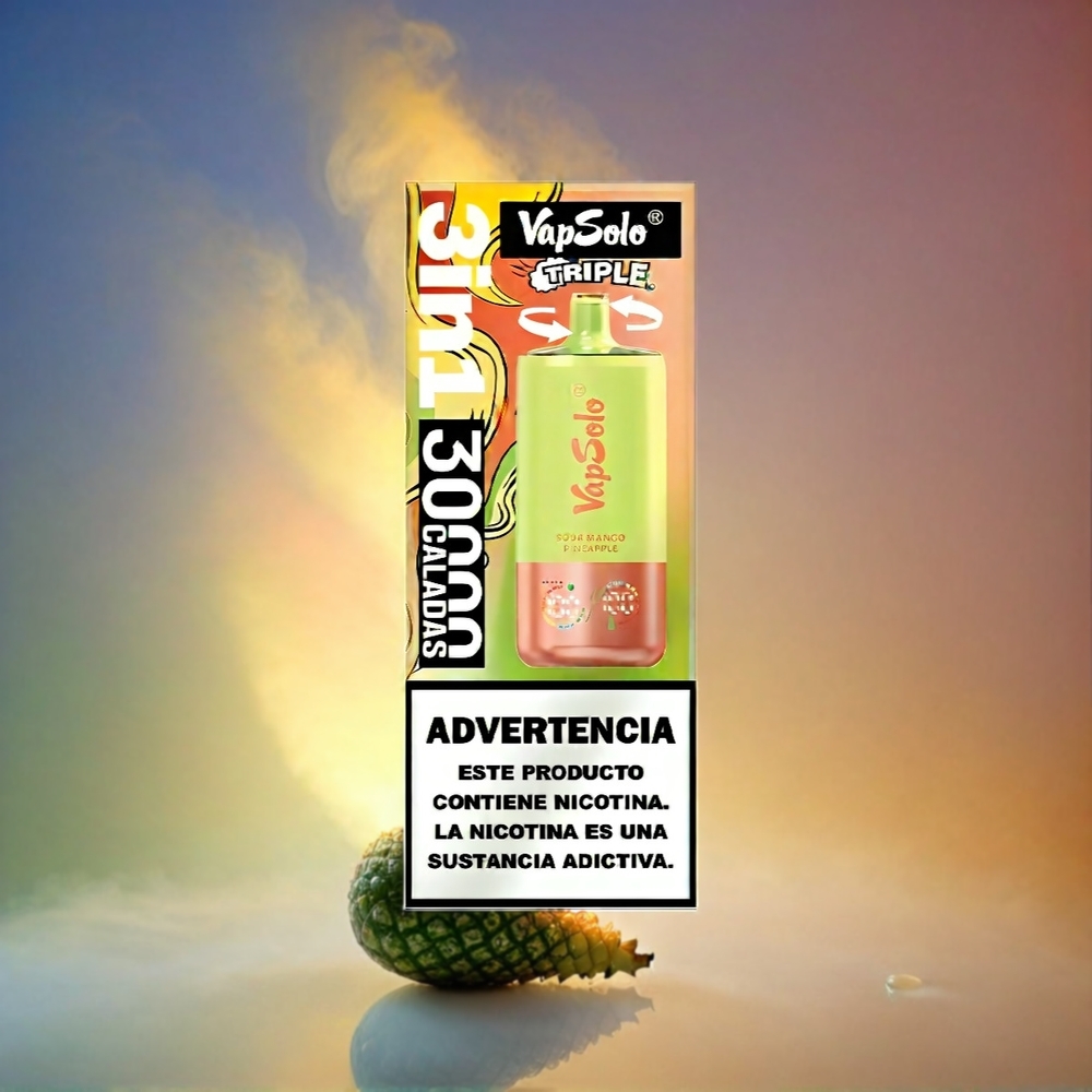 VapSolo Tripe 30000 Puffs Italia Ingrosso E-Liquido 40ml Mango Ananas Aspro Nicotina 20/50 mg/ml Tipo-C 3 Serbatoi