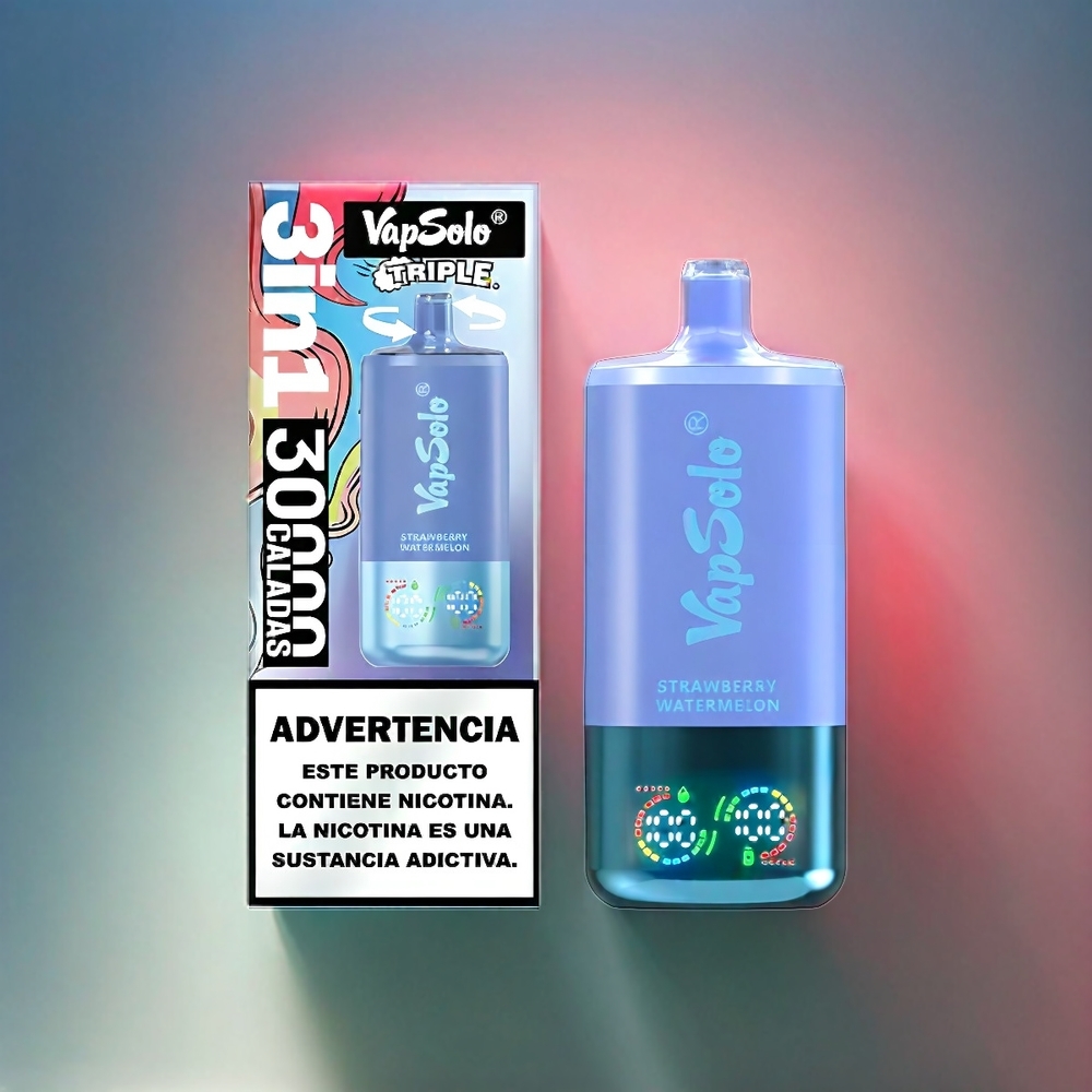 VapSolo Tripe 30000 Puffs Italia Ingrosso - Fragola Anguria & Mirtillo Ghiaccio - 40ml E-Liquid, Tipo-C, 20/50 mg/ml Nicotina
