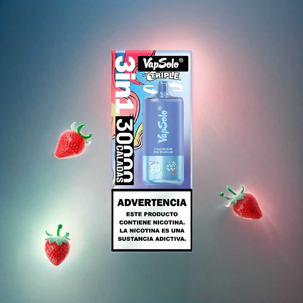 VapSolo Tripe 30000 Puffs Italia Ingrosso - Fragola Anguria & Mirtillo Ghiaccio - 40ml E-Liquid, Tipo-C, 20/50 mg/ml Nicotina