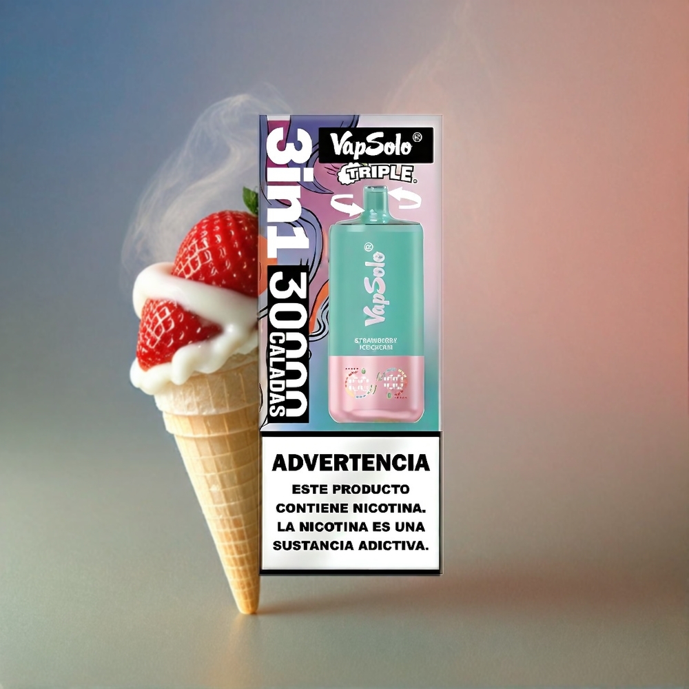 VapSolo Tripe 30000 Puffs Italia Ingrosso - Gelato alla Fragola, 40ml E-Liquid, 3 Serbatoi, Ricarica Type-C