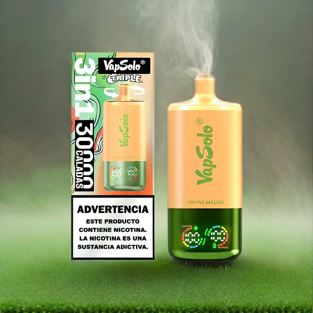 VapSolo Tripe 30000 Puffs Italia Ingrosso Triple Melone - 40ml E-Liquid, 3 Serbatoi, Tipo-C Ricarica