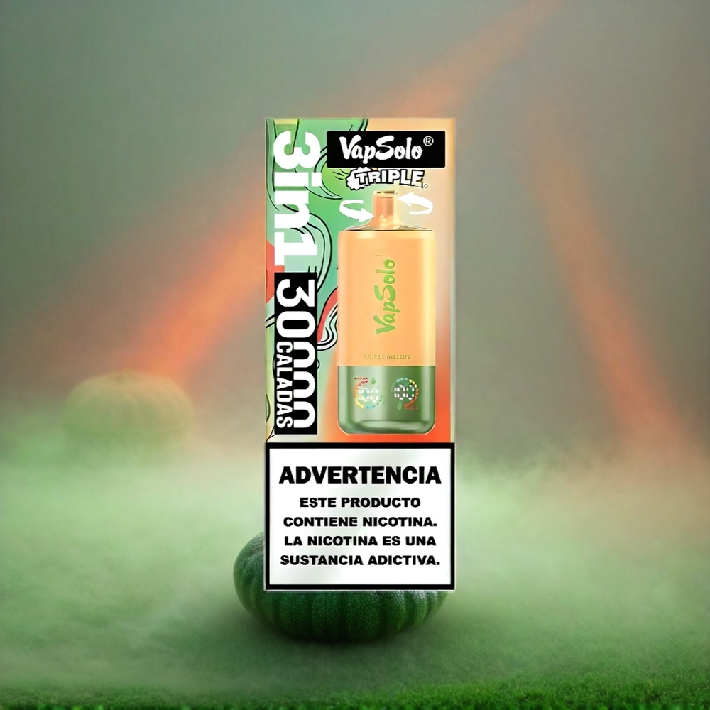 VapSolo Tripe 30000 Puffs Italia Ingrosso Triple Melone - 40ml E-Liquid, 3 Serbatoi, Tipo-C Ricarica