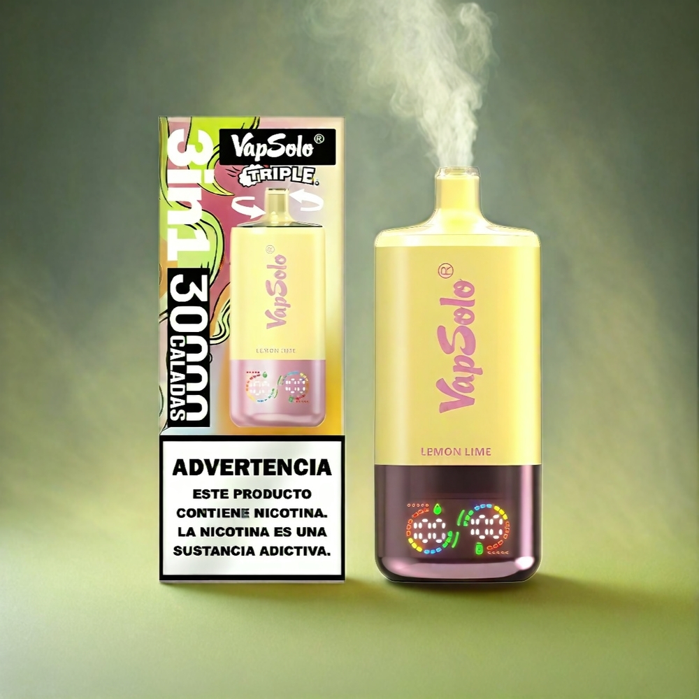 VapSolo Tripe 30000 Puffs Italia Ingrosso Vape Limone Lime – 40ml E-Liquid, 3 Tank, Tipo-C, 20/50 mg/ml Nicotina