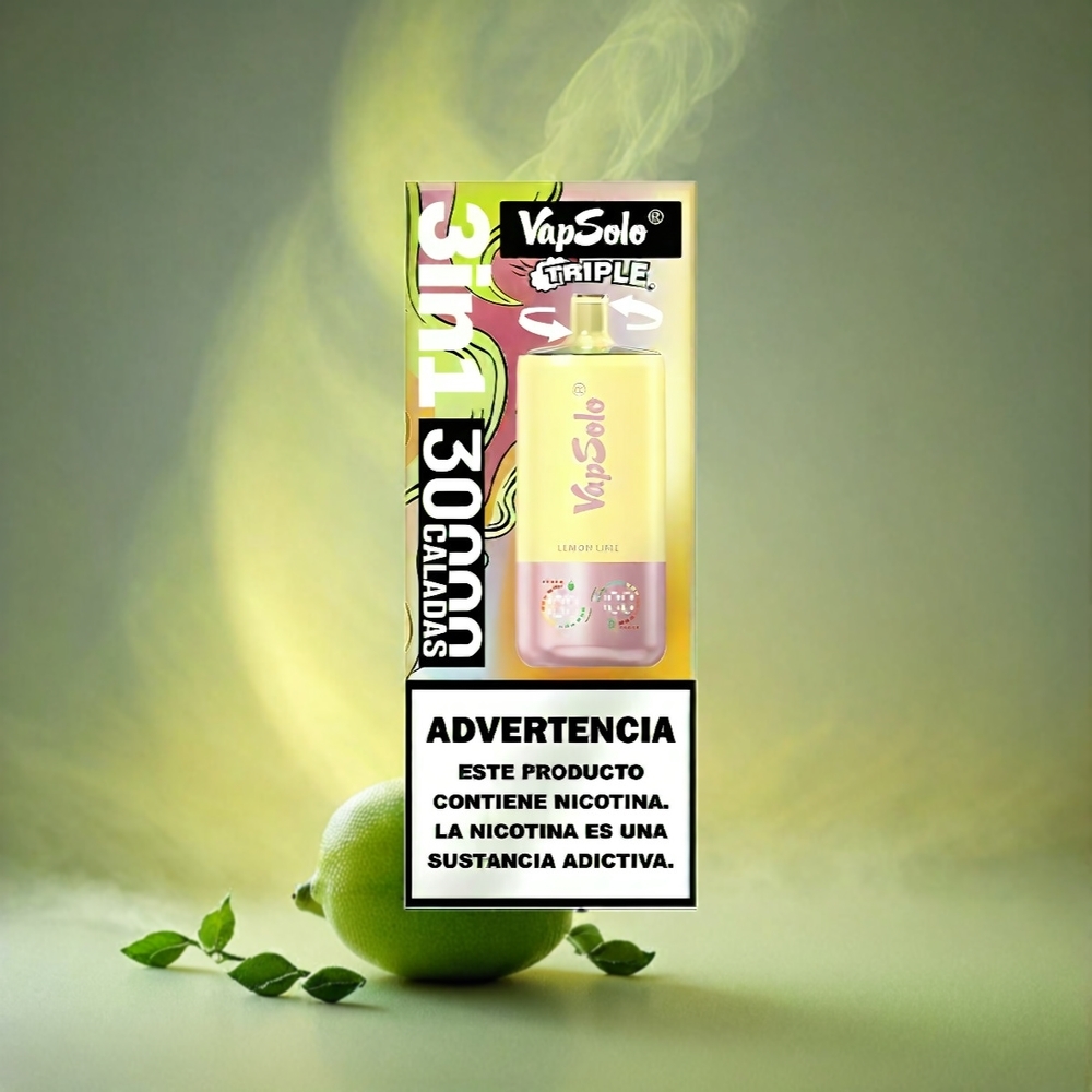 VapSolo Tripe 30000 Puffs Italia Ingrosso Vape Limone Lime – 40ml E-Liquid, 3 Tank, Tipo-C, 20/50 mg/ml Nicotina
