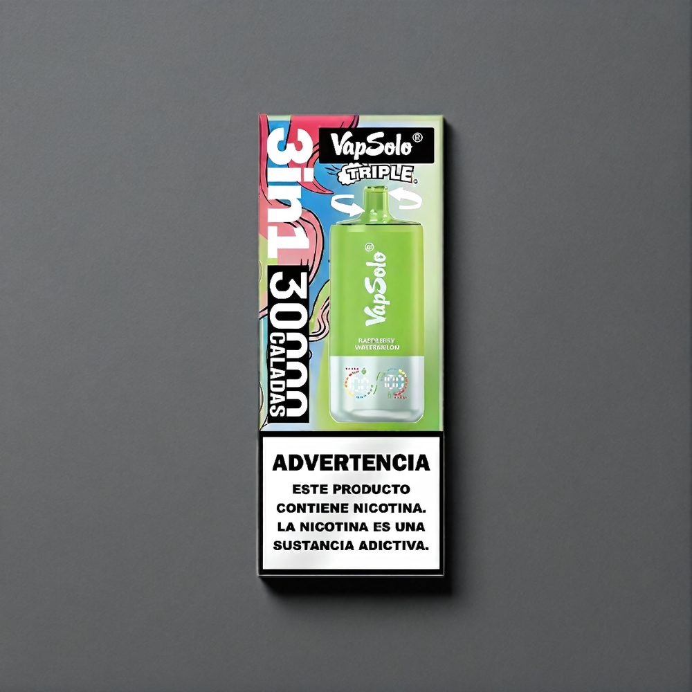 Vapsolo Tripe 30000 Puffs Italia Ingrosso Vape Lampone Cocomero con 40ml E-Liquid, 20/50 mg/ml Nicotina, 3 Serbatoi, Ricarica Type-C
