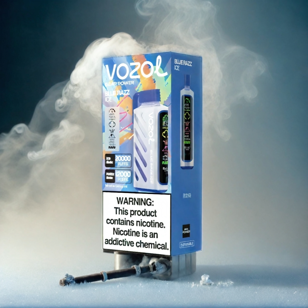 VOZOL Gear Power Italia Ingrosso – 20000 Tirate S.i.L.C. Tech, Bobina a doppia maglia, Schermo Intero, 20mL Ghiaccio Lampone Blu 5% (50mg) – ECO Mode 20000 Puffs, POWER Mode 12000 Puffs