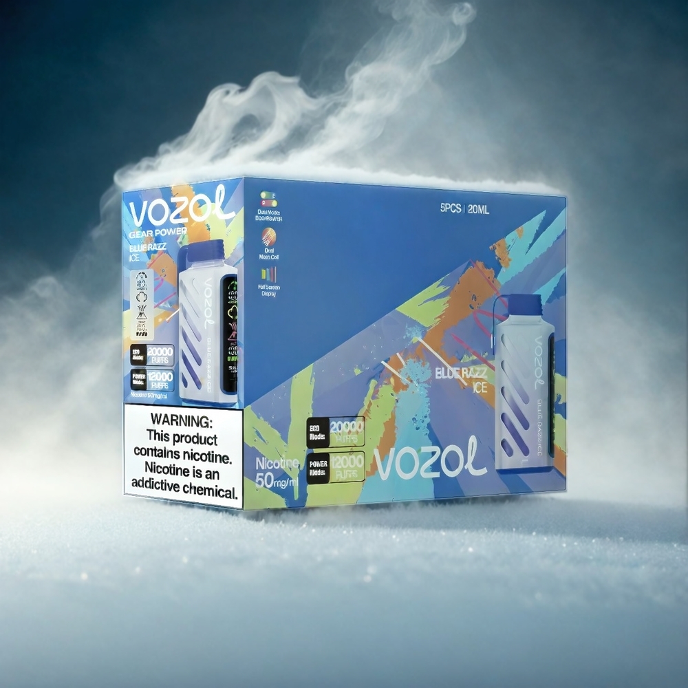 VOZOL Gear Power Italia Ingrosso – 20000 Tirate S.i.L.C. Tech, Bobina a doppia maglia, Schermo Intero, 20mL Ghiaccio Lampone Blu 5% (50mg) – ECO Mode 20000 Puffs, POWER Mode 12000 Puffs