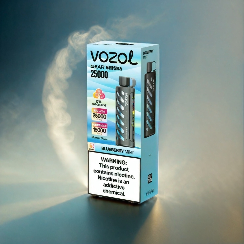 VOZOL Gear Shisha Italia Ingrosso 25000 Puffs - Mirtillo Blu e Menta, 30 Gusti Deliziosi, Batteria 1000mAh, S.i.L.C Tech, Dual Mesh