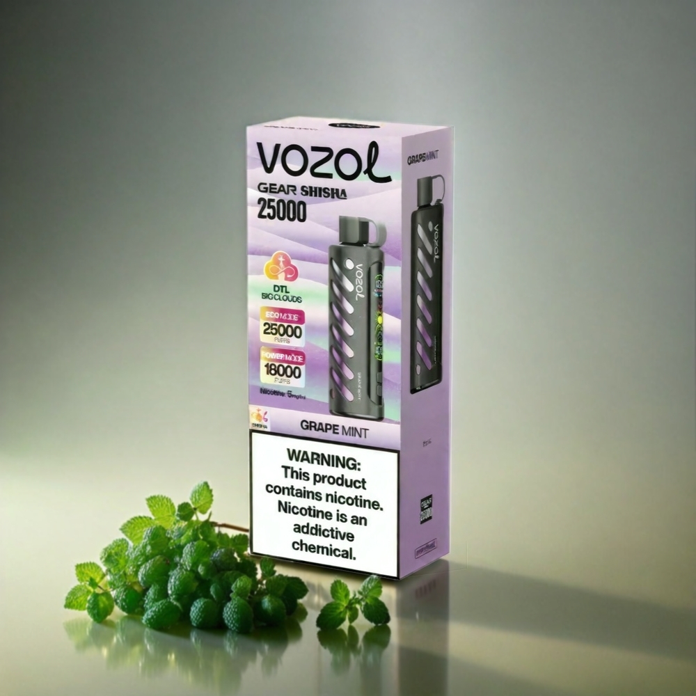 VOZOL Gear Shisha Italia Ingrosso 25000 Puffs - Uva Menta con S.i.L.C Tech, Doppia Rete, 1000mAh, 3mg/ml e 5mg/ml, 30 Gusti Deliziosi