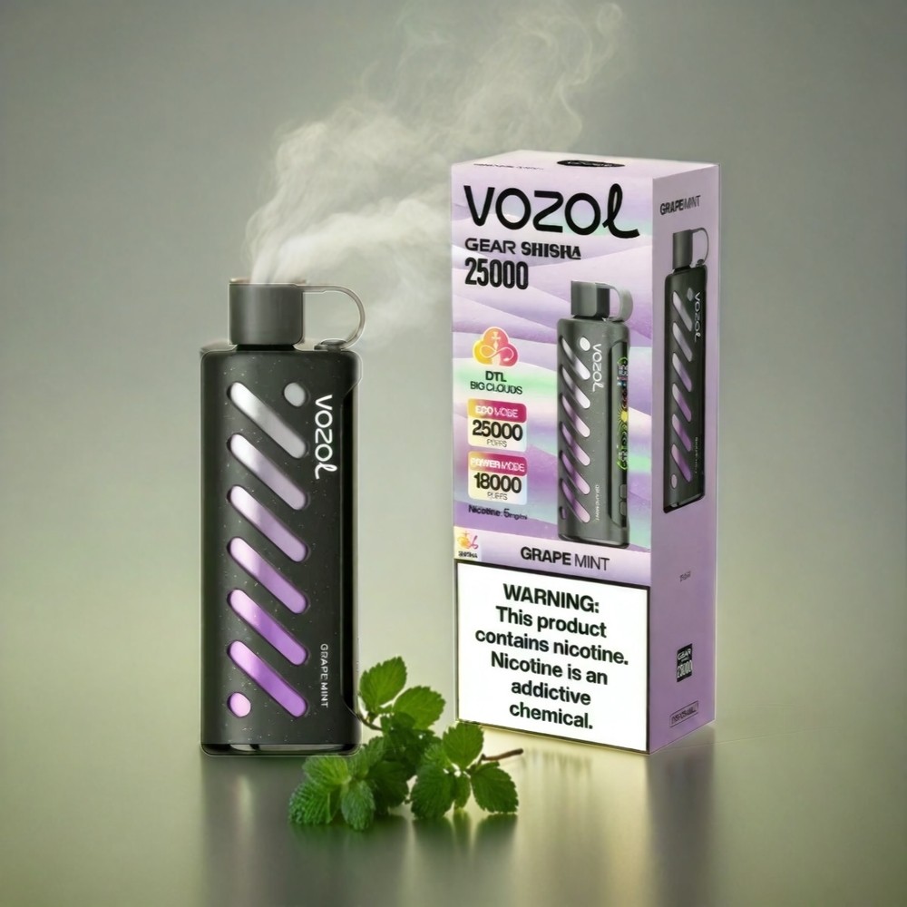 VOZOL Gear Shisha Italia Ingrosso 25000 Puffs - Uva Menta con S.i.L.C Tech, Doppia Rete, 1000mAh, 3mg/ml e 5mg/ml, 30 Gusti Deliziosi